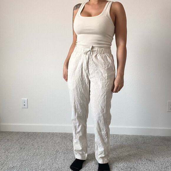 H&M‎ Linen Cotton Blend Cream Straight Leg Pants - Picture 2 of 10
